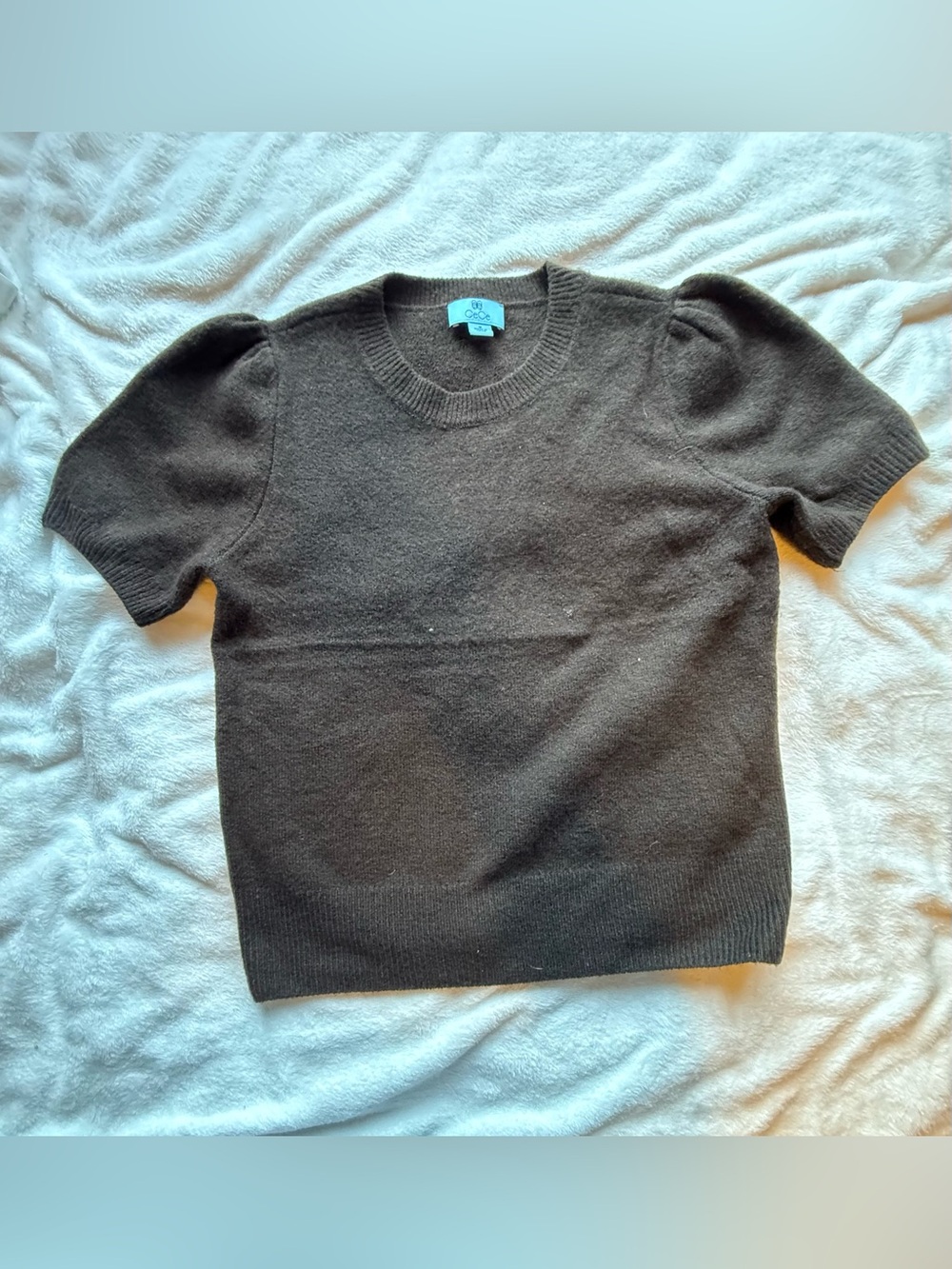 CeCe Brown Puff Short Sleeve Crewneck Knit Sweater Size Medium